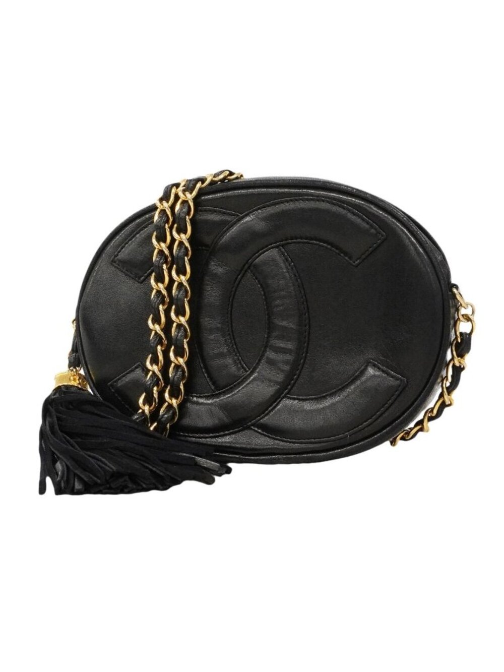 Chanel Shoulder Bag Lambskin Black Gold